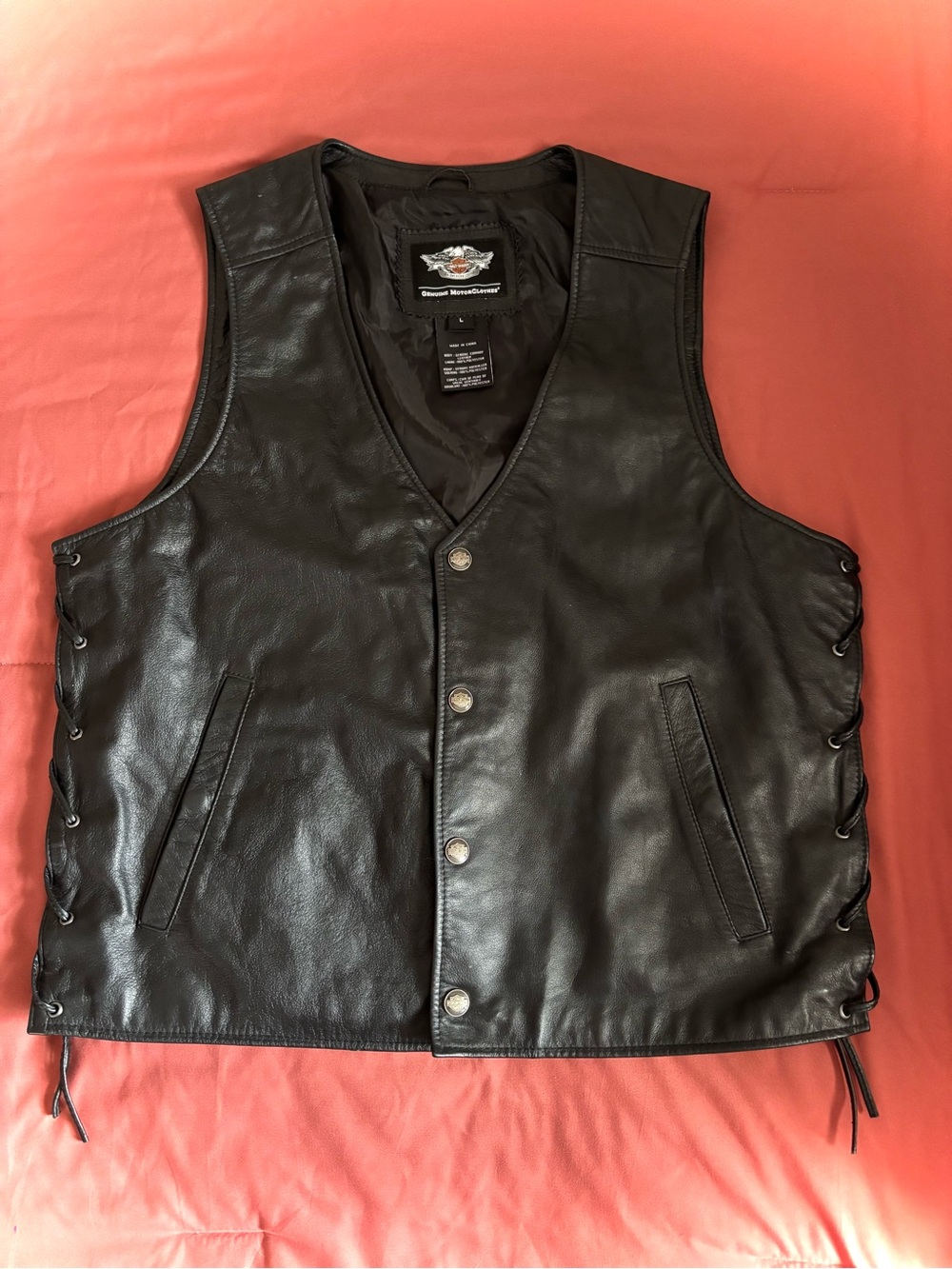 Harley-Davidson Black Leather Vest Motorcycle Style - Genuine Leather